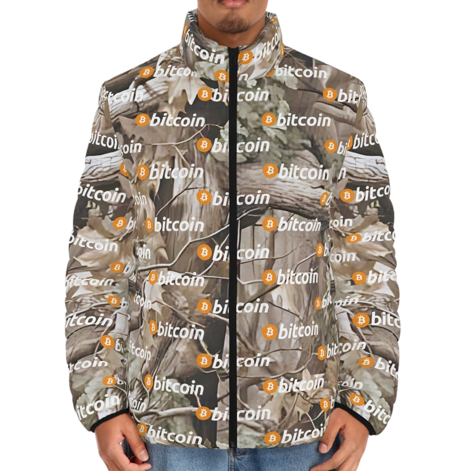 Bitcoin Wood Camouflage Puffer Jacket InNOutCrypto