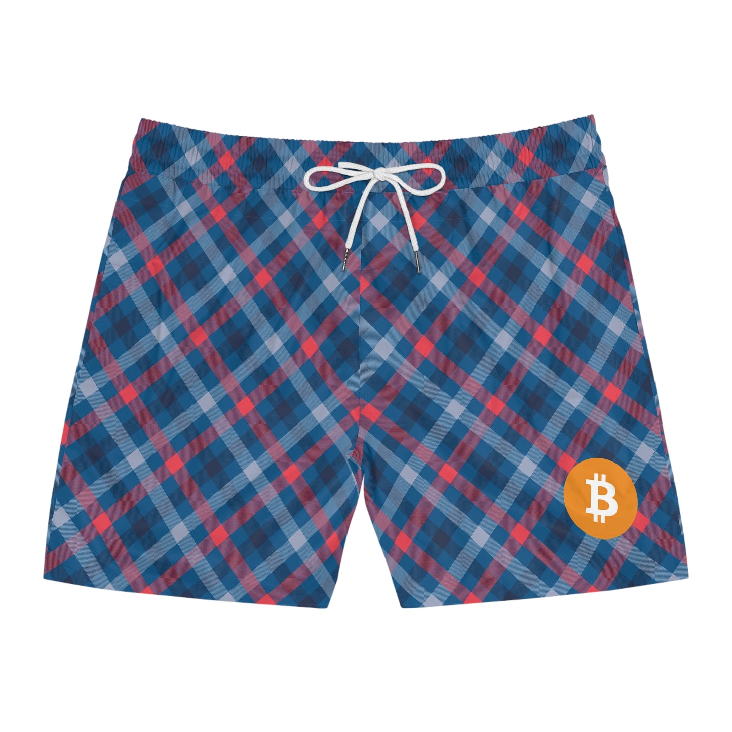 Bitcoin Tartan Blue Swim Trunk In N Out Crypto