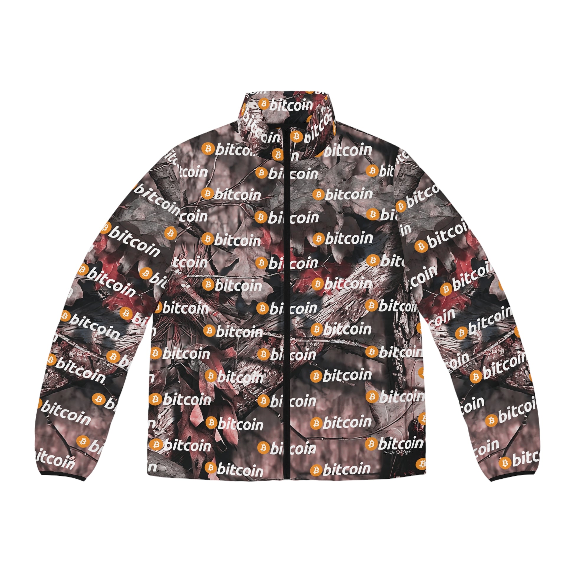 Bitcoin Hunter Camo Puffer Jacket Printify