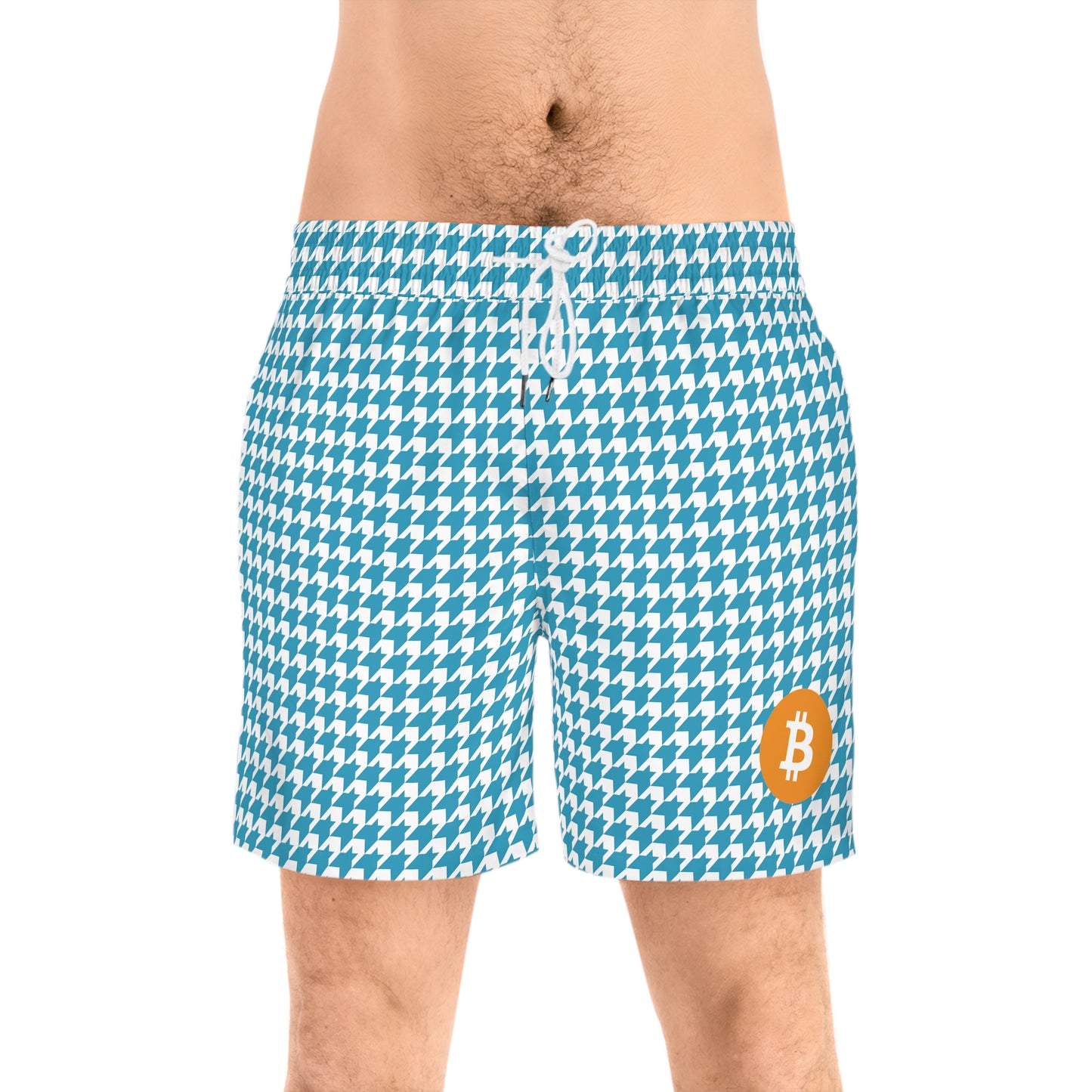 Bitcoin White Houndstooth  Swim Trunk In N Out Crypto