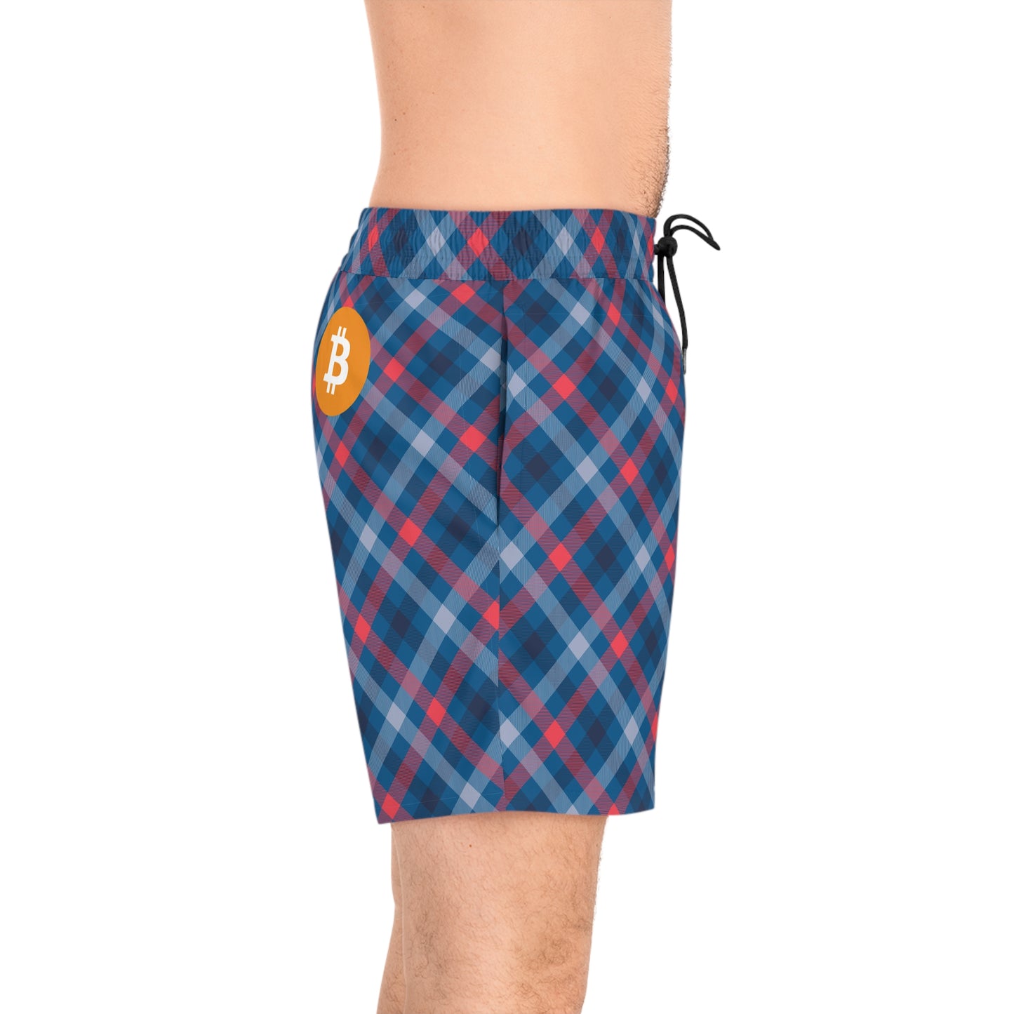 Bitcoin Tartan Blue Swim Trunk In N Out Crypto