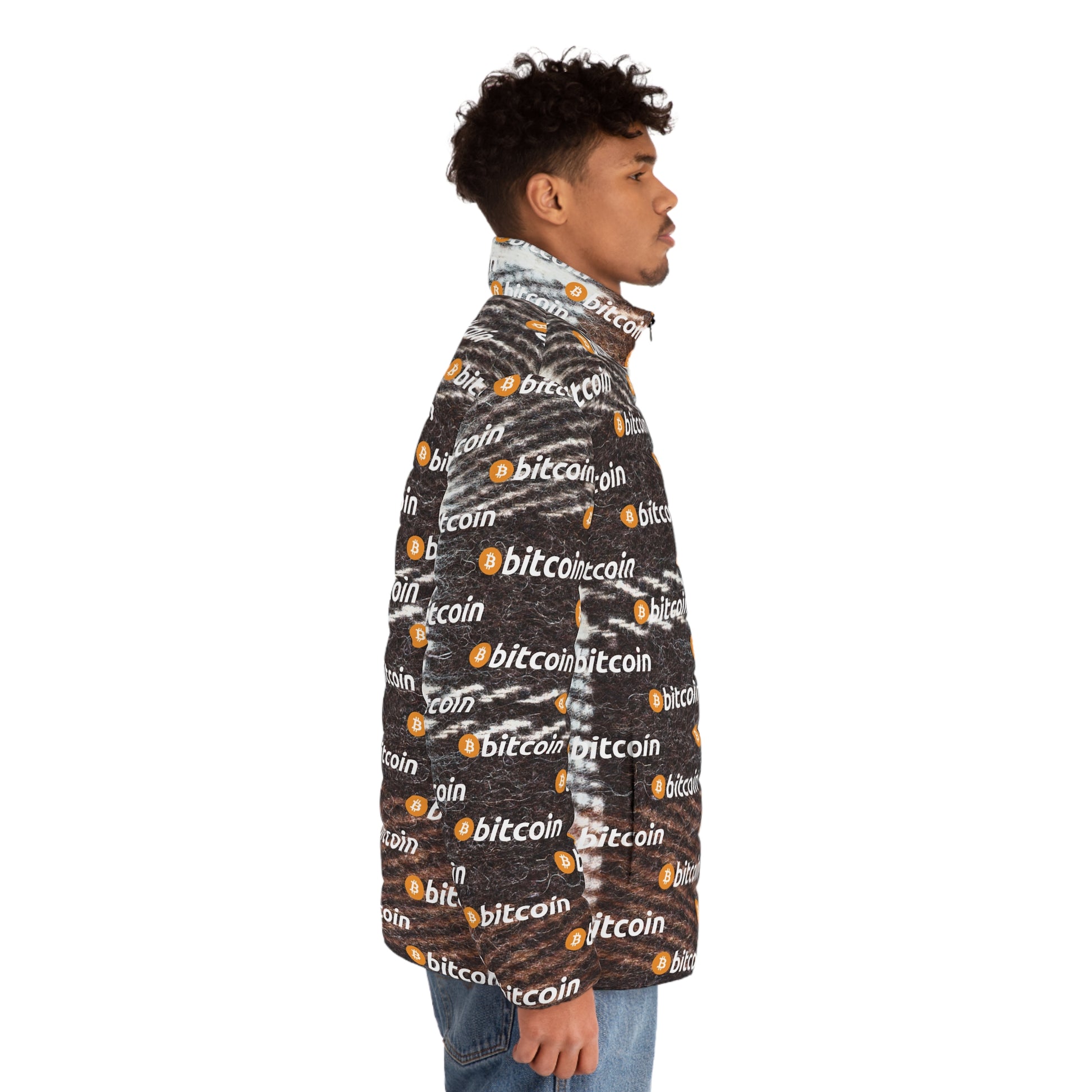 Bitcoin Plaid Puffer Jacket Printify