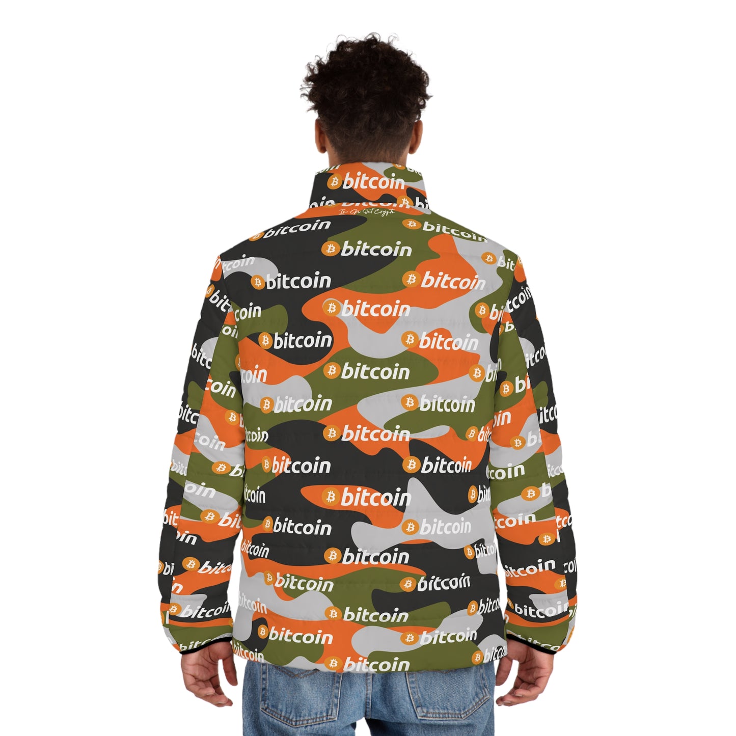 Bitcoin Orange Green Camo Puffer Jacket Printify