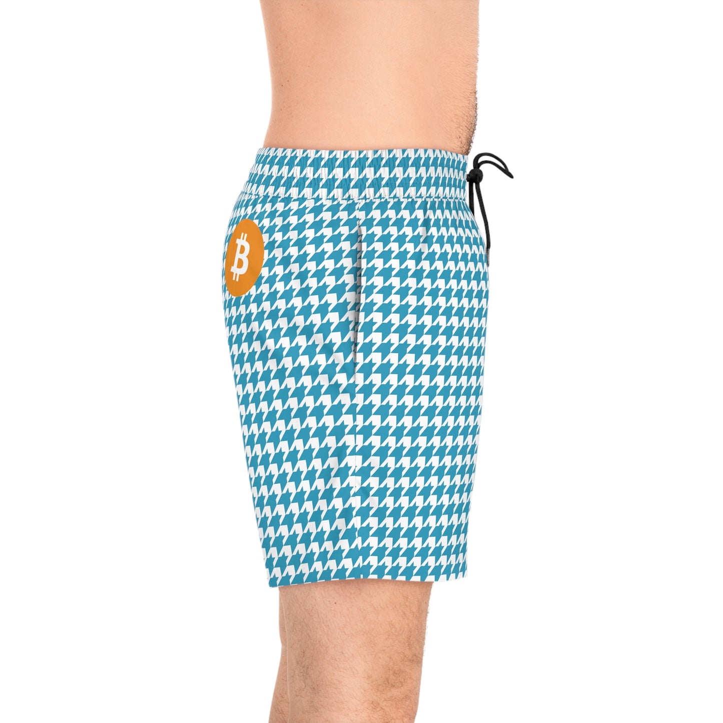 Bitcoin White Houndstooth  Swim Trunk In N Out Crypto