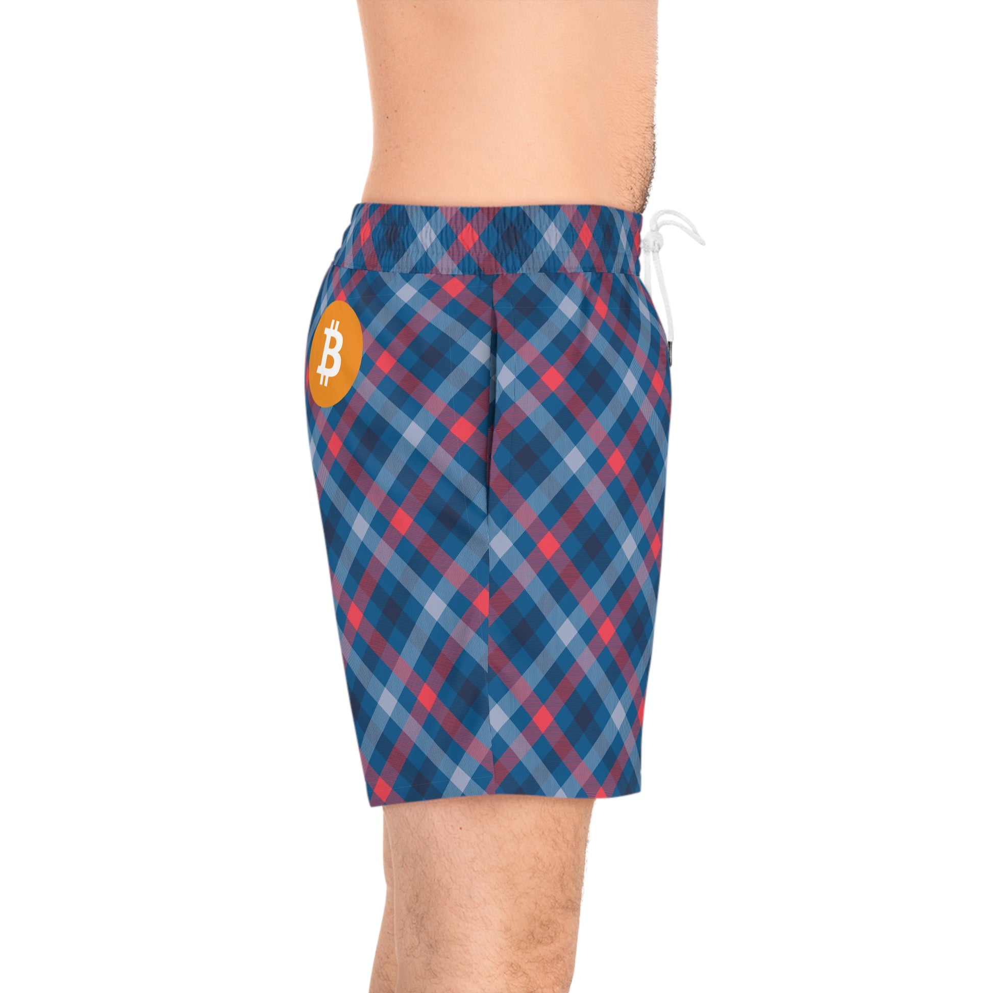 Bitcoin Tartan Blue Swim Trunk In N Out Crypto