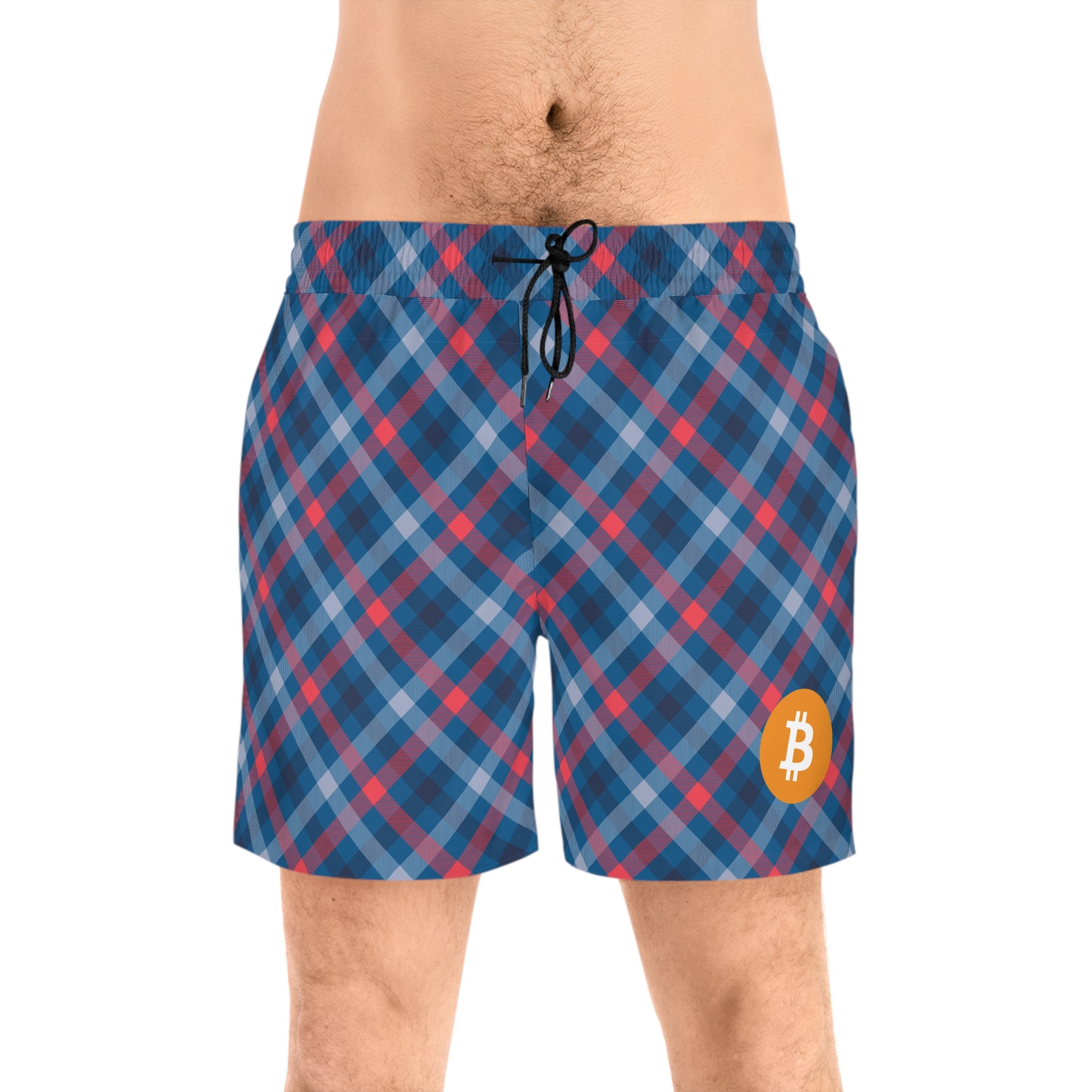 Bitcoin Tartan Blue Swim Trunk In N Out Crypto