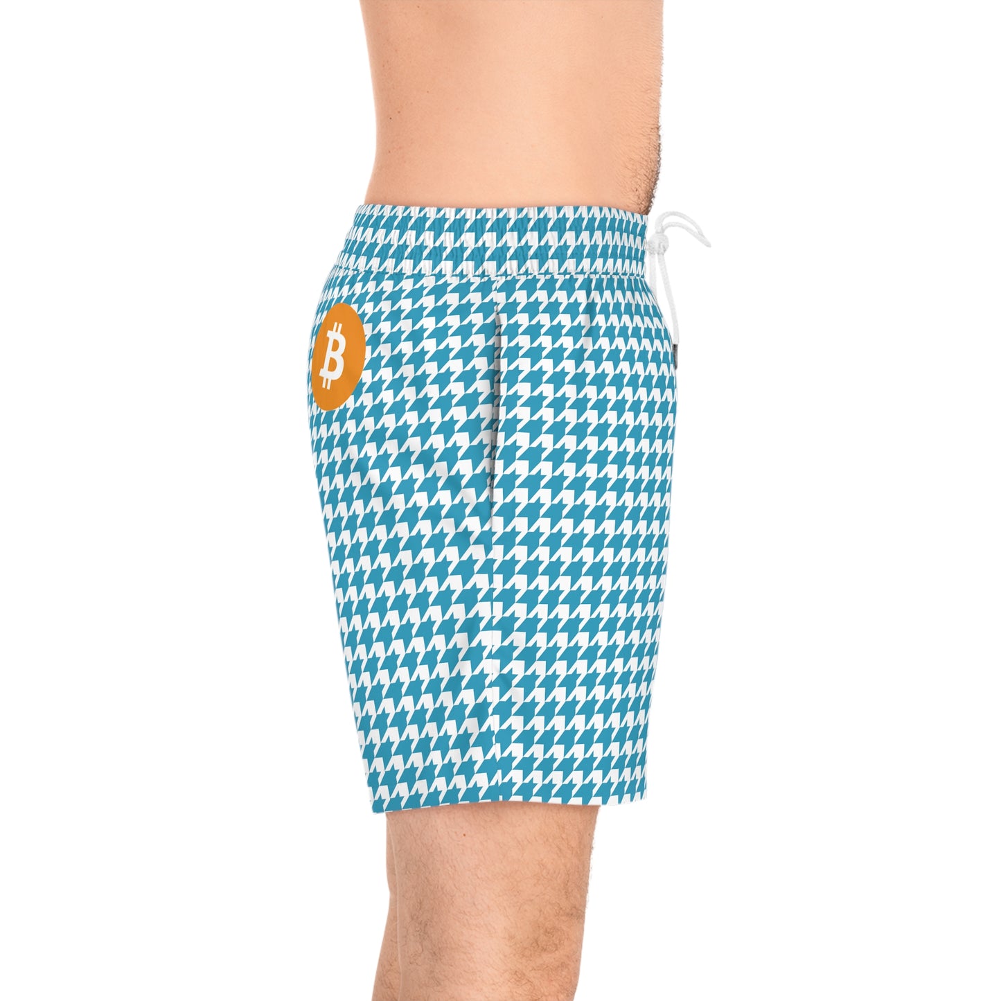 Bitcoin White Houndstooth  Swim Trunk In N Out Crypto