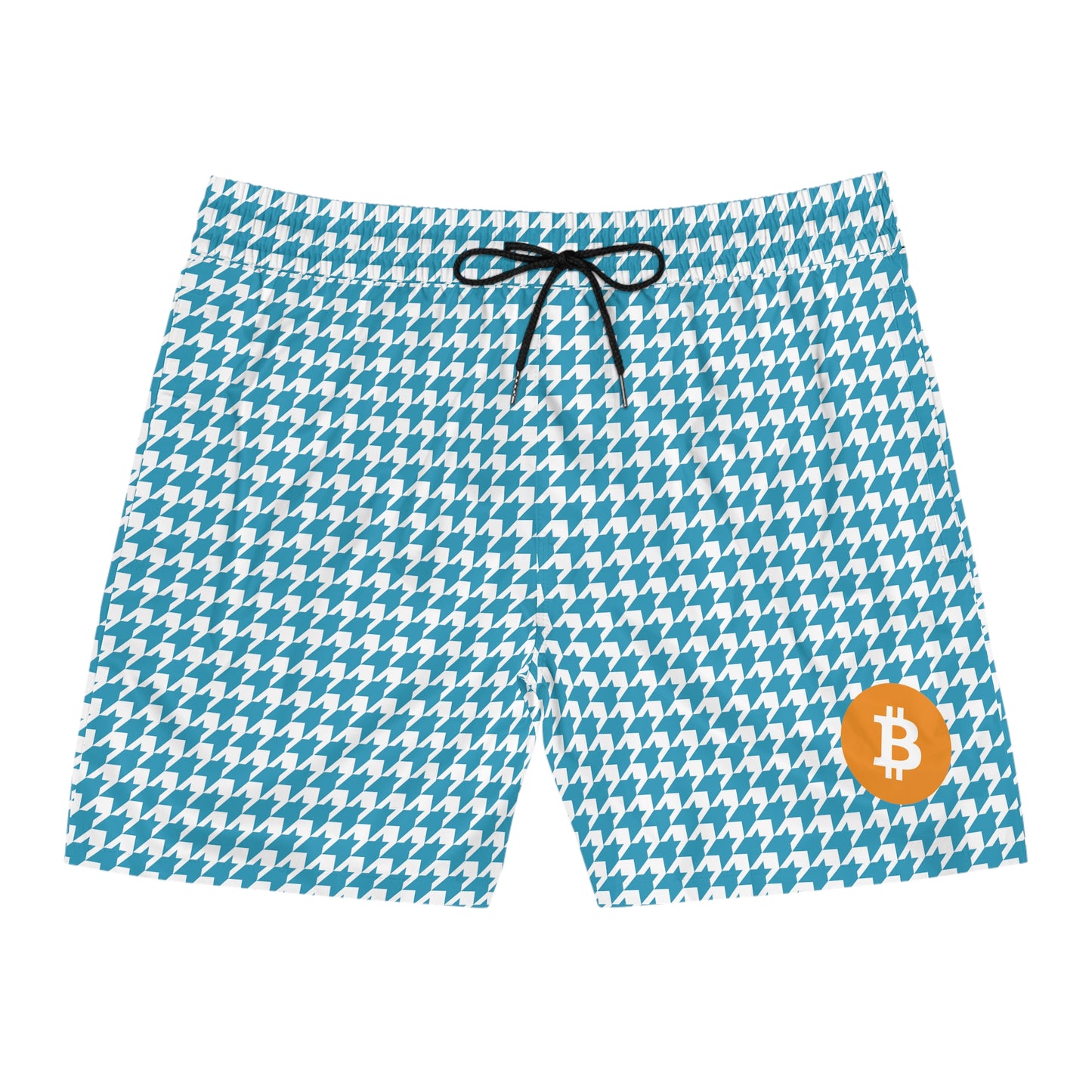 Bitcoin White Houndstooth  Swim Trunk In N Out Crypto