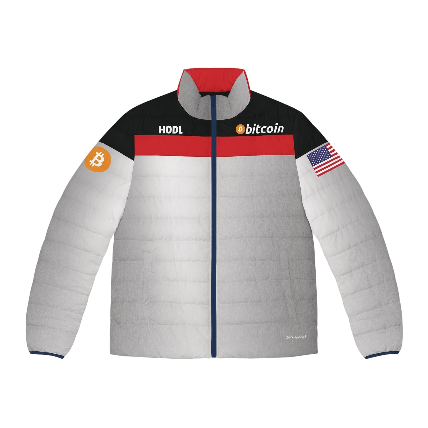 Bitcoin Racing Puffer Jacket Printify