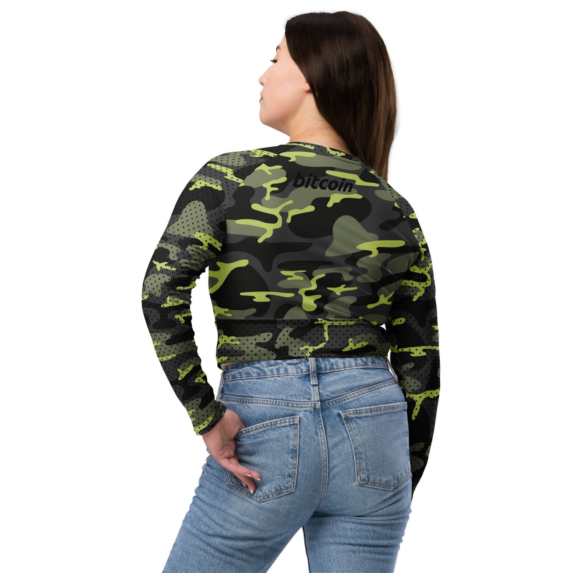 Bitcoin Camo Recycled Long-Sleeve Crop Top In N Out Crypto