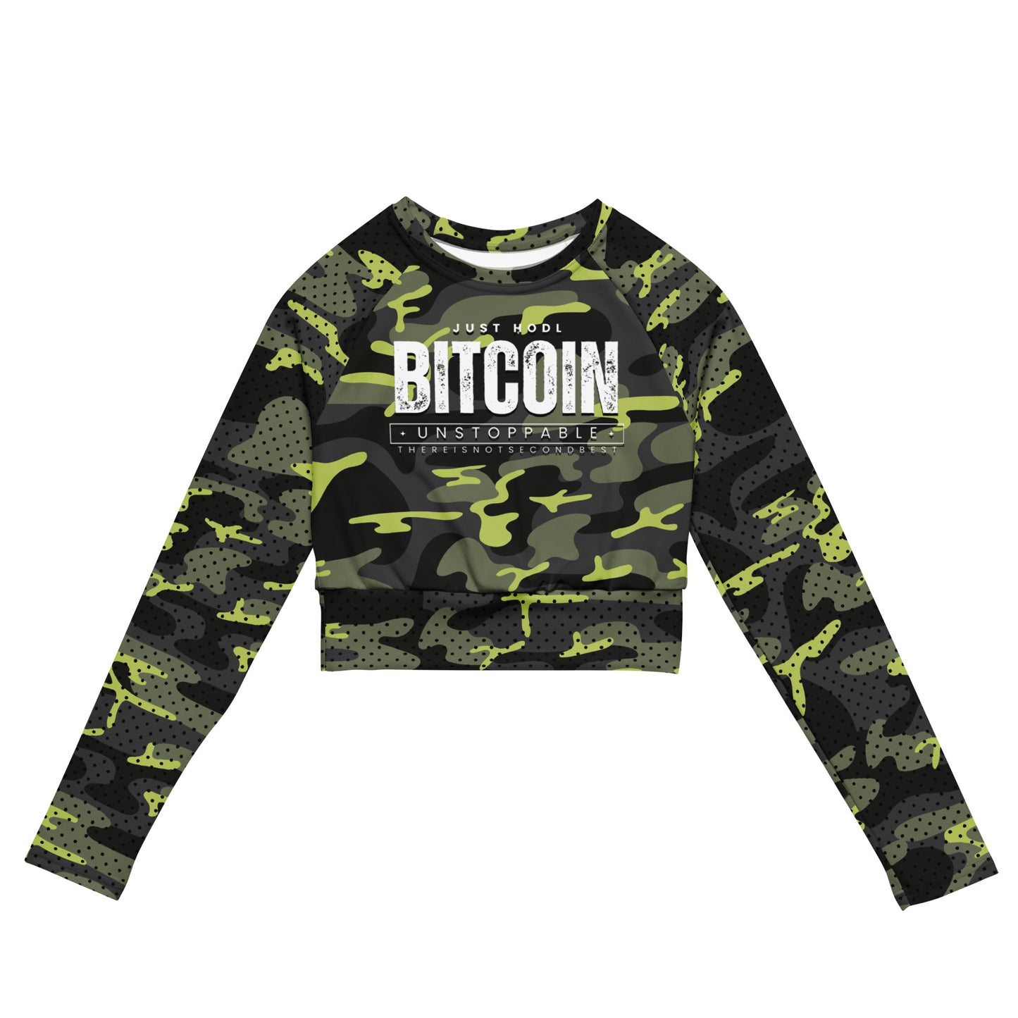 Bitcoin Camo Recycled Long-Sleeve Crop Top In N Out Crypto