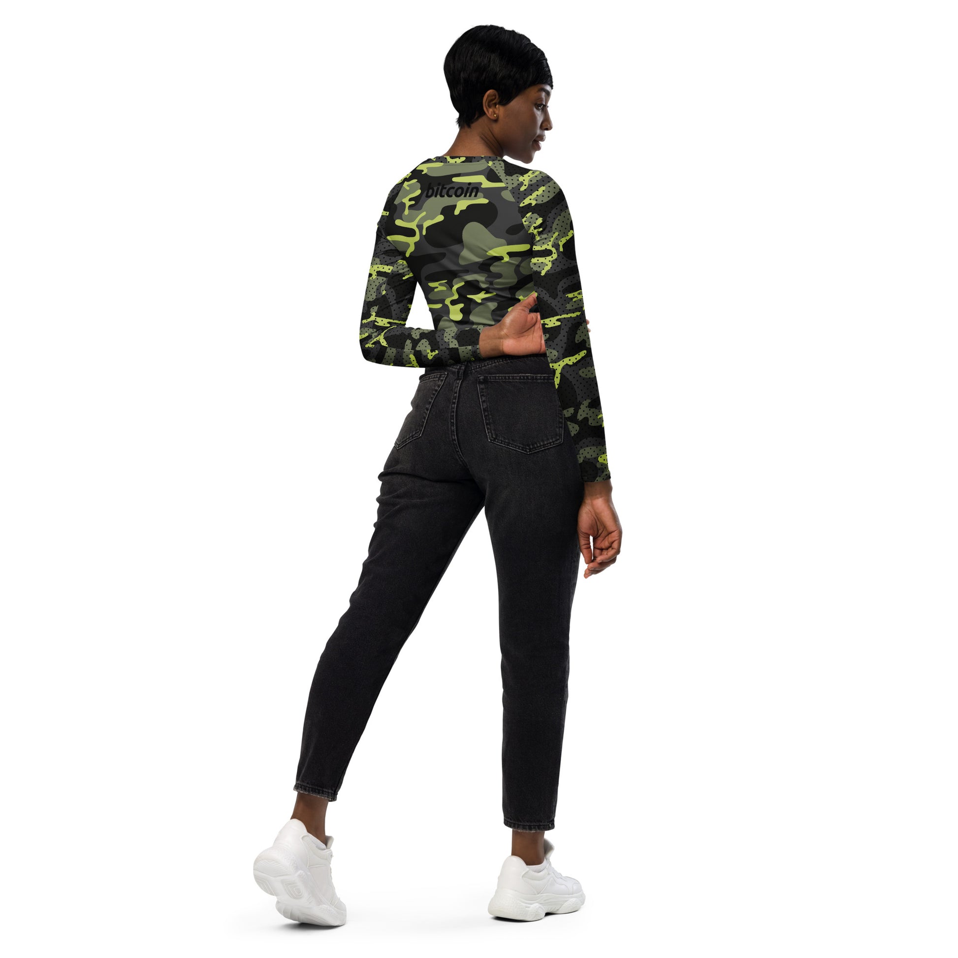 Bitcoin Camo Recycled Long-Sleeve Crop Top In N Out Crypto