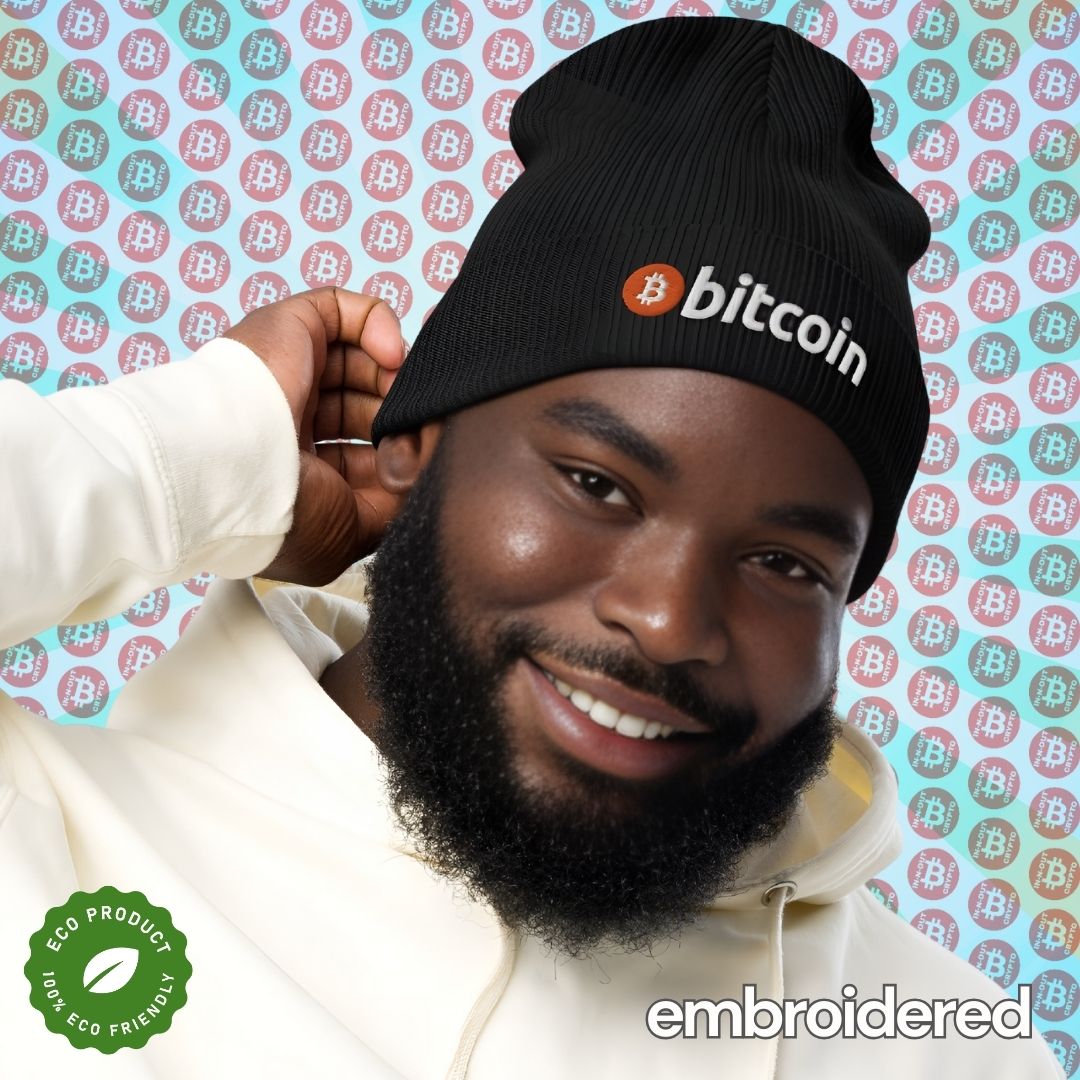 Bitcoin Embroidered Organic Ribbed Knit Beanie InNOutCrypto