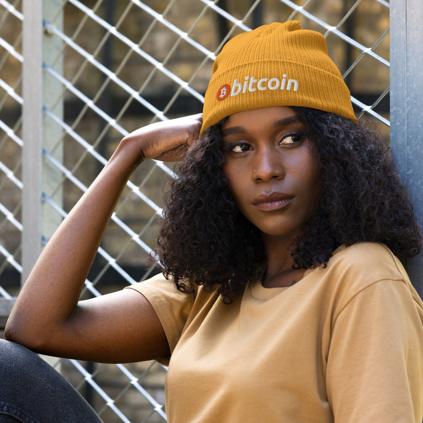 Bitcoin Embroidered Organic Ribbed Knit Beanie InNOutCrypto