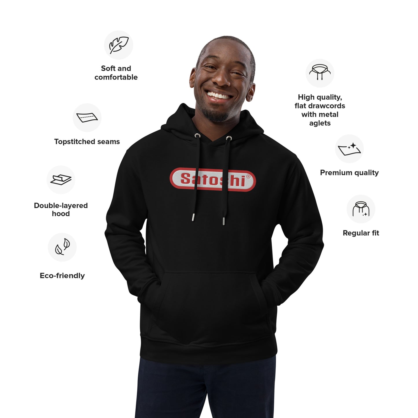 Satoshi Embroidered Premium Eco Hoodie InNOutCrypto