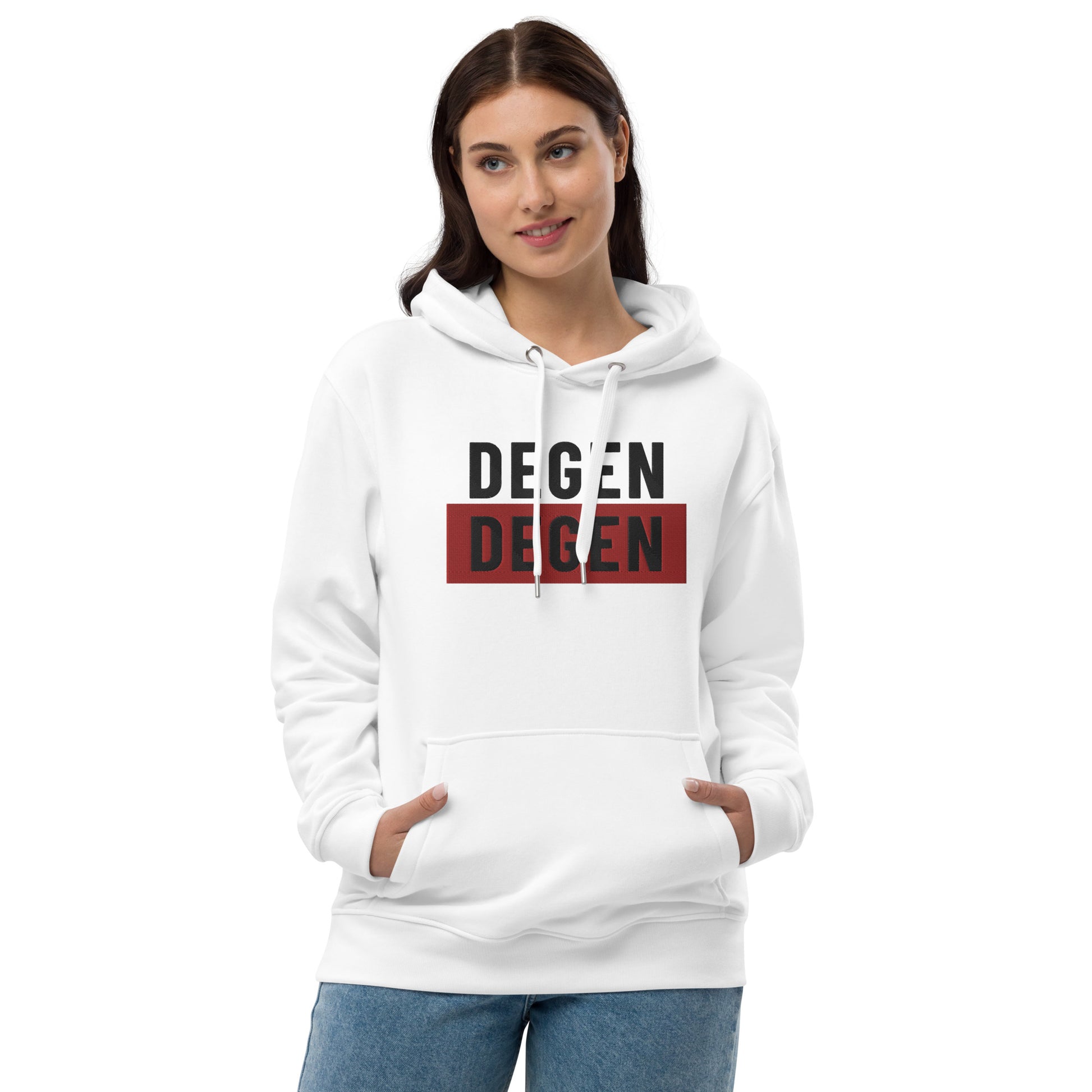 Degen Embroidered  Premium Eco Hoodie InNOutCrypto