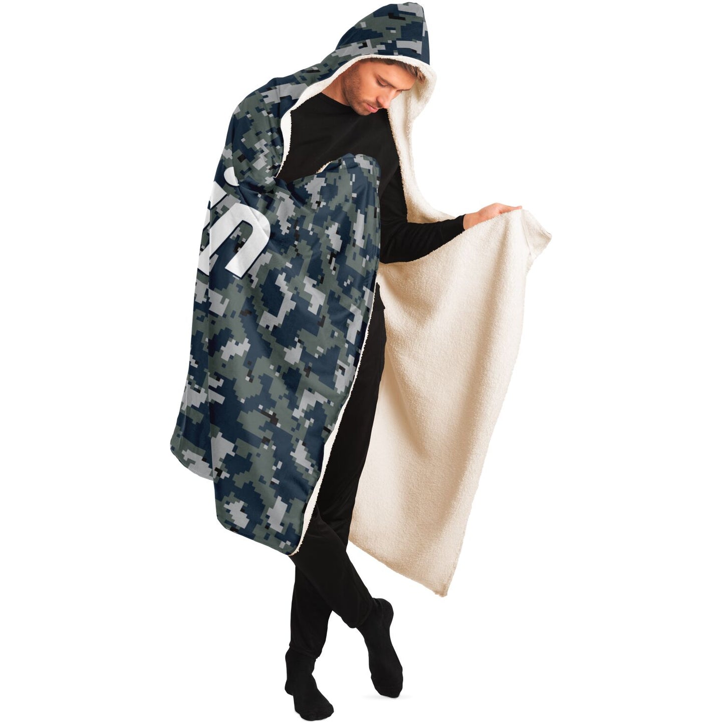 Bitcoin Camo Navy Hooded Blanket