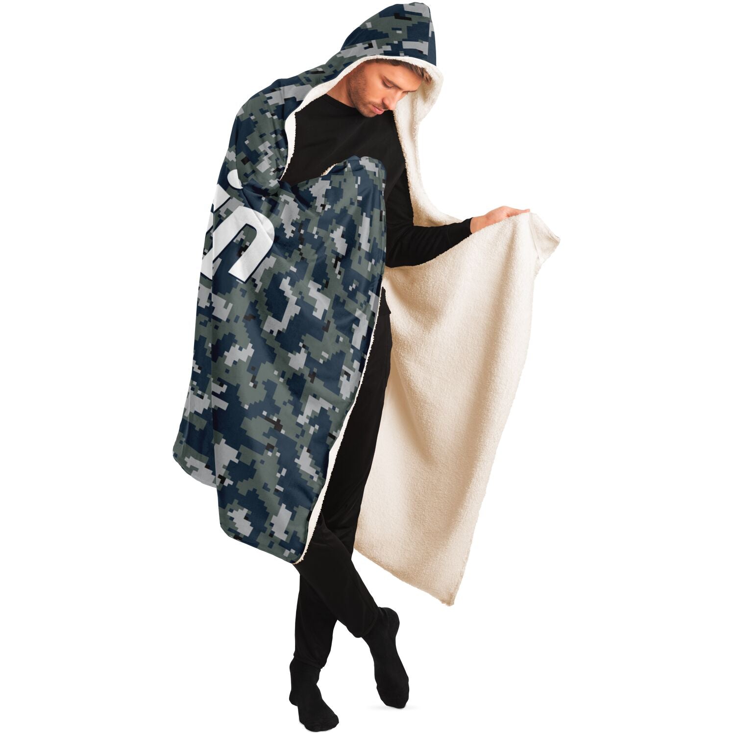 Bitcoin Camo Navy Hooded Blanket In N Out Crypto