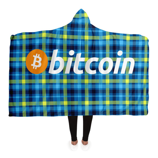 Bitcoin Tartan Blue Hooded Blanket