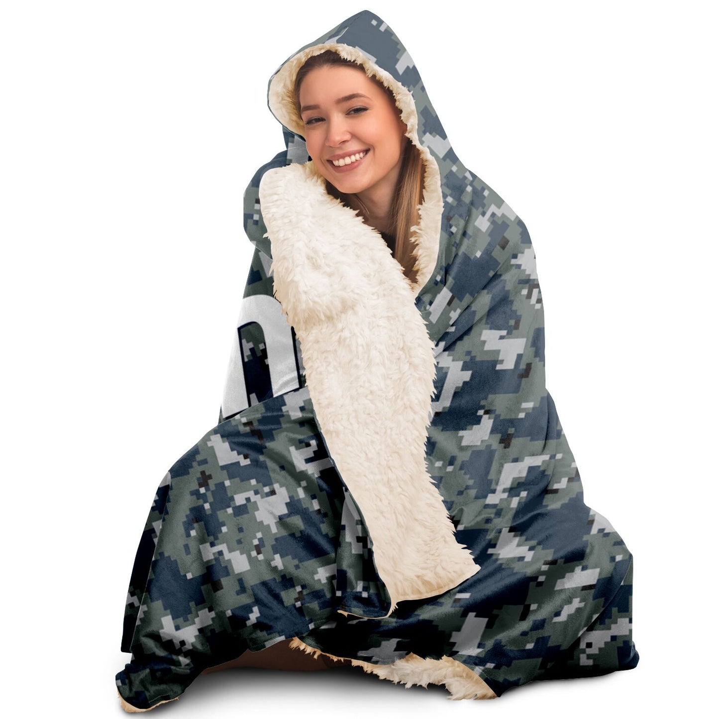 Bitcoin Camo Navy Hooded Blanket In N Out Crypto