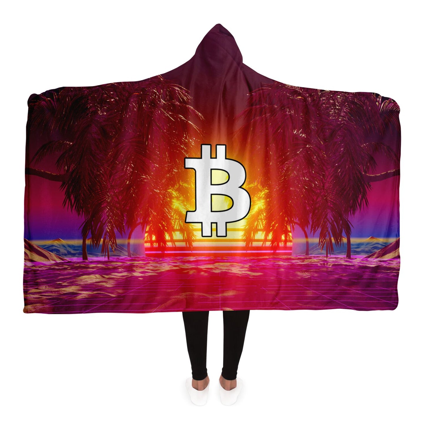 Bitcoin Sunset Palms Hooded Blanket