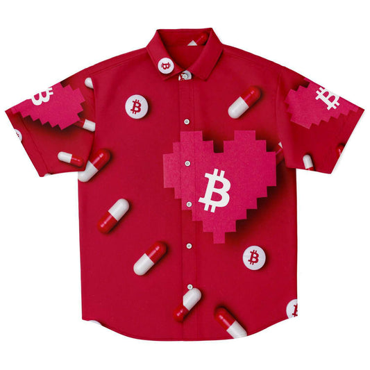 Bitcoin Pill | Short Sleeve Button Down Shirt - AOP | bitcoin-pill-shirt | Subliminator
