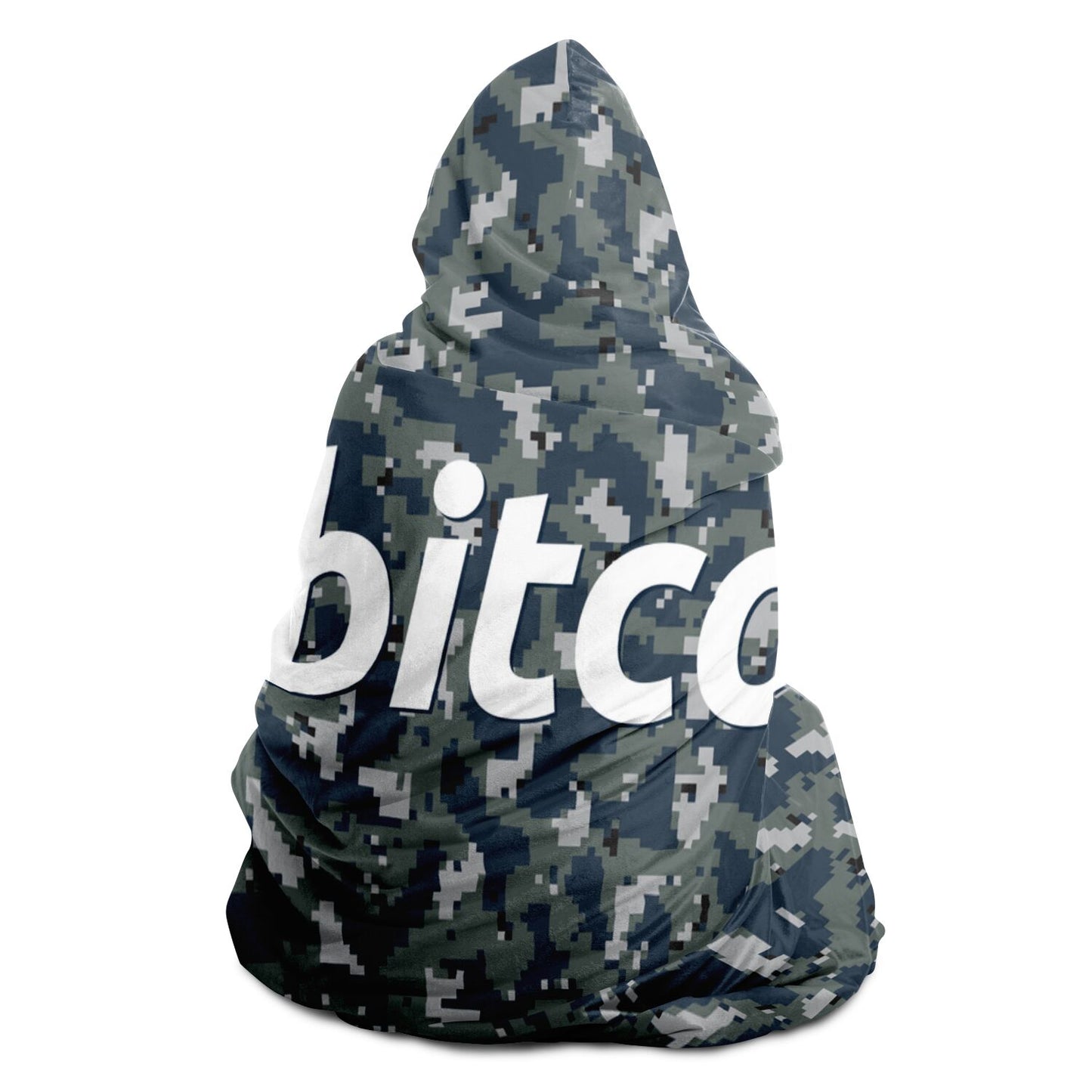 Bitcoin Camo Navy Hooded Blanket