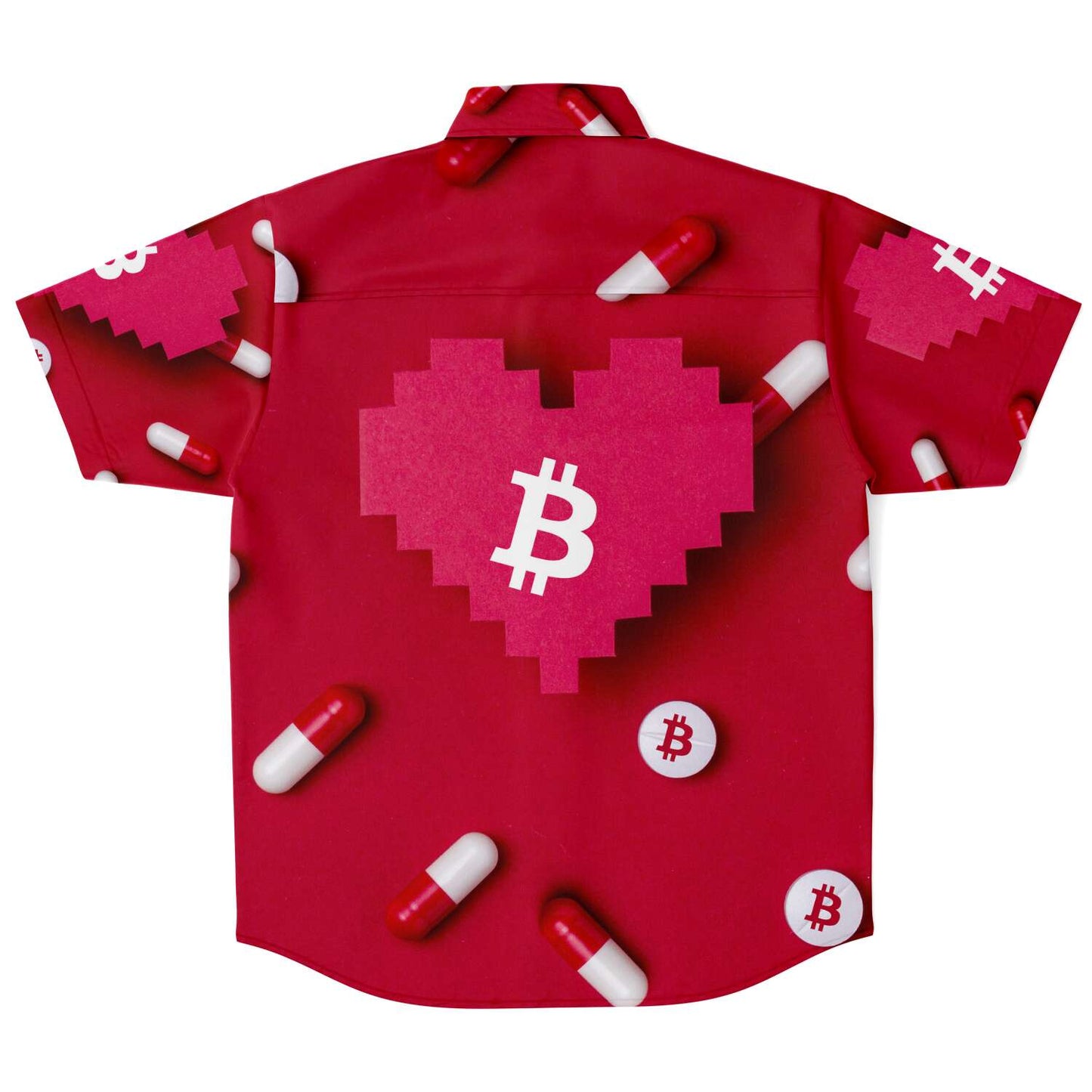 Bitcoin Pill | Short Sleeve Button Down Shirt - AOP | bitcoin-pill-shirt | Subliminator