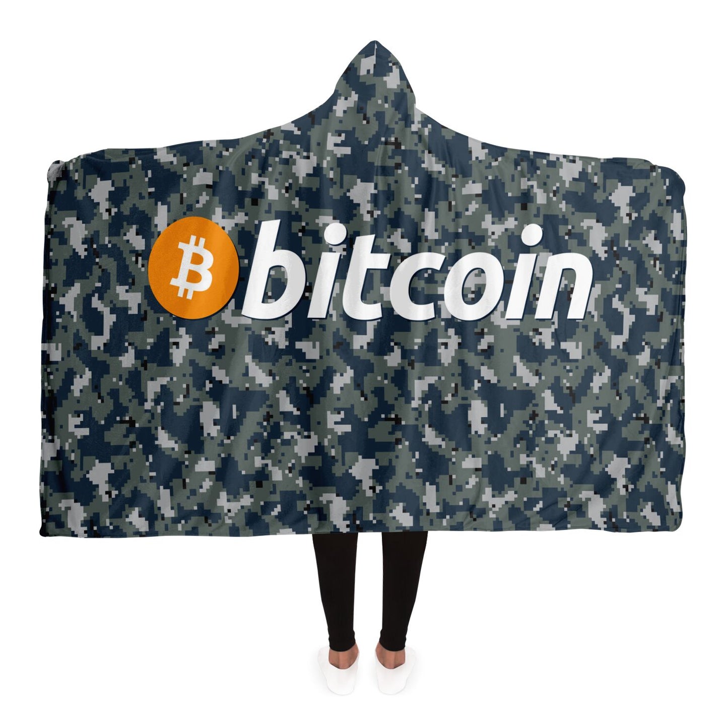 Bitcoin Camo Navy Hooded Blanket In N Out Crypto