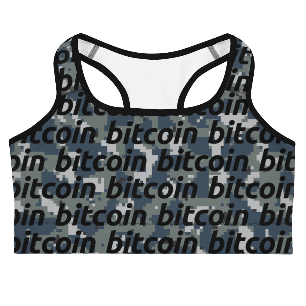 Bitcoin Urban Camo Sports Bra printful