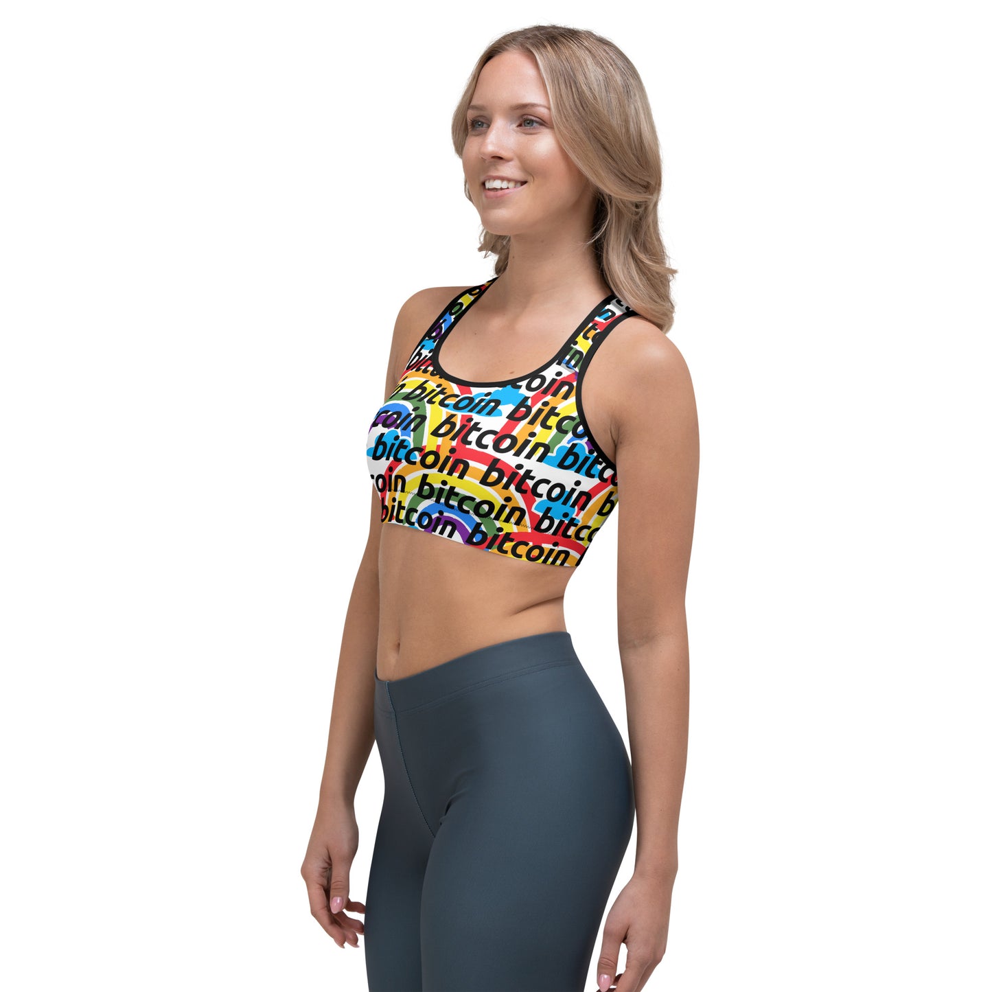 Bitcoin Rainbow Sports Bra printful