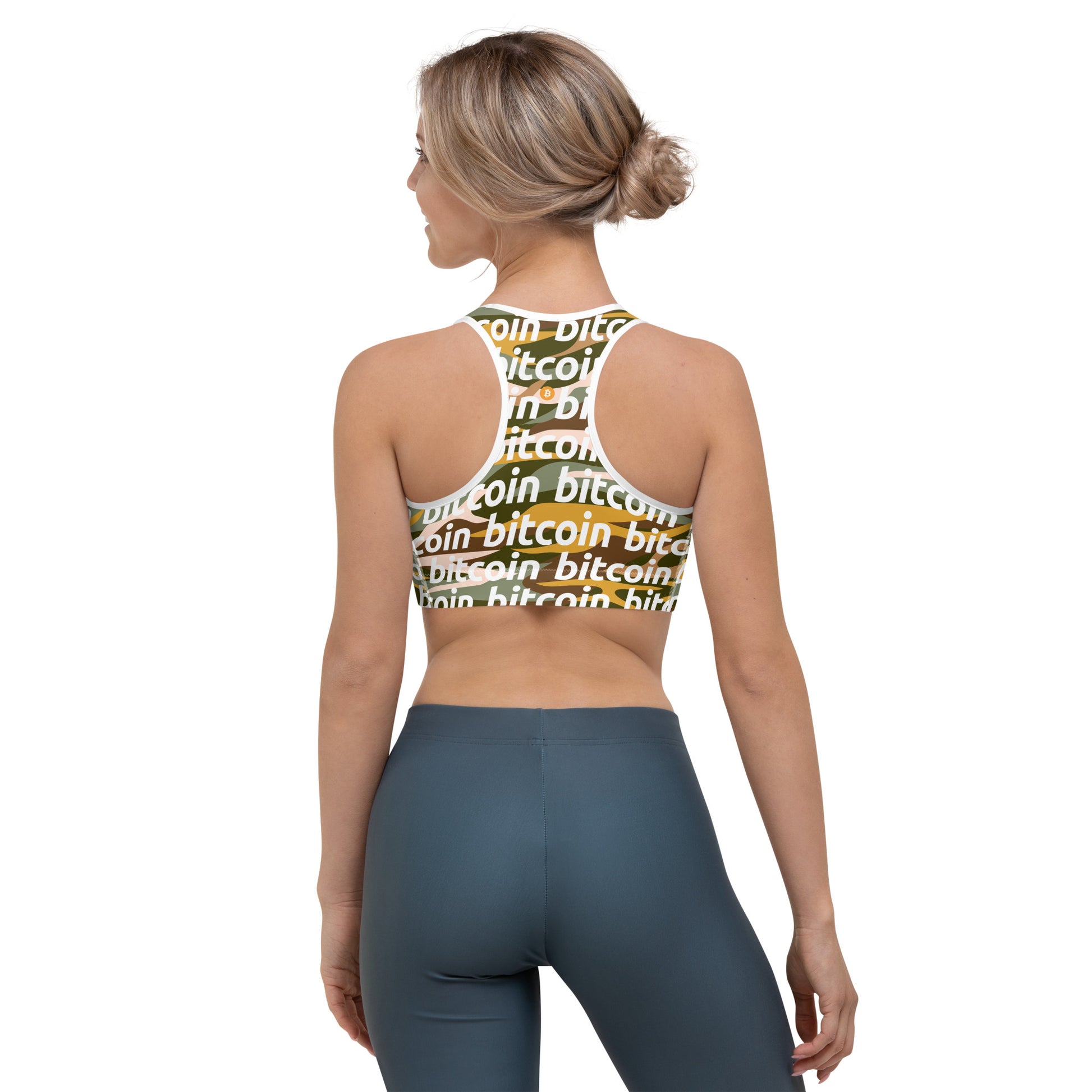 Bitcoin Desert Camo Sports Bra printful