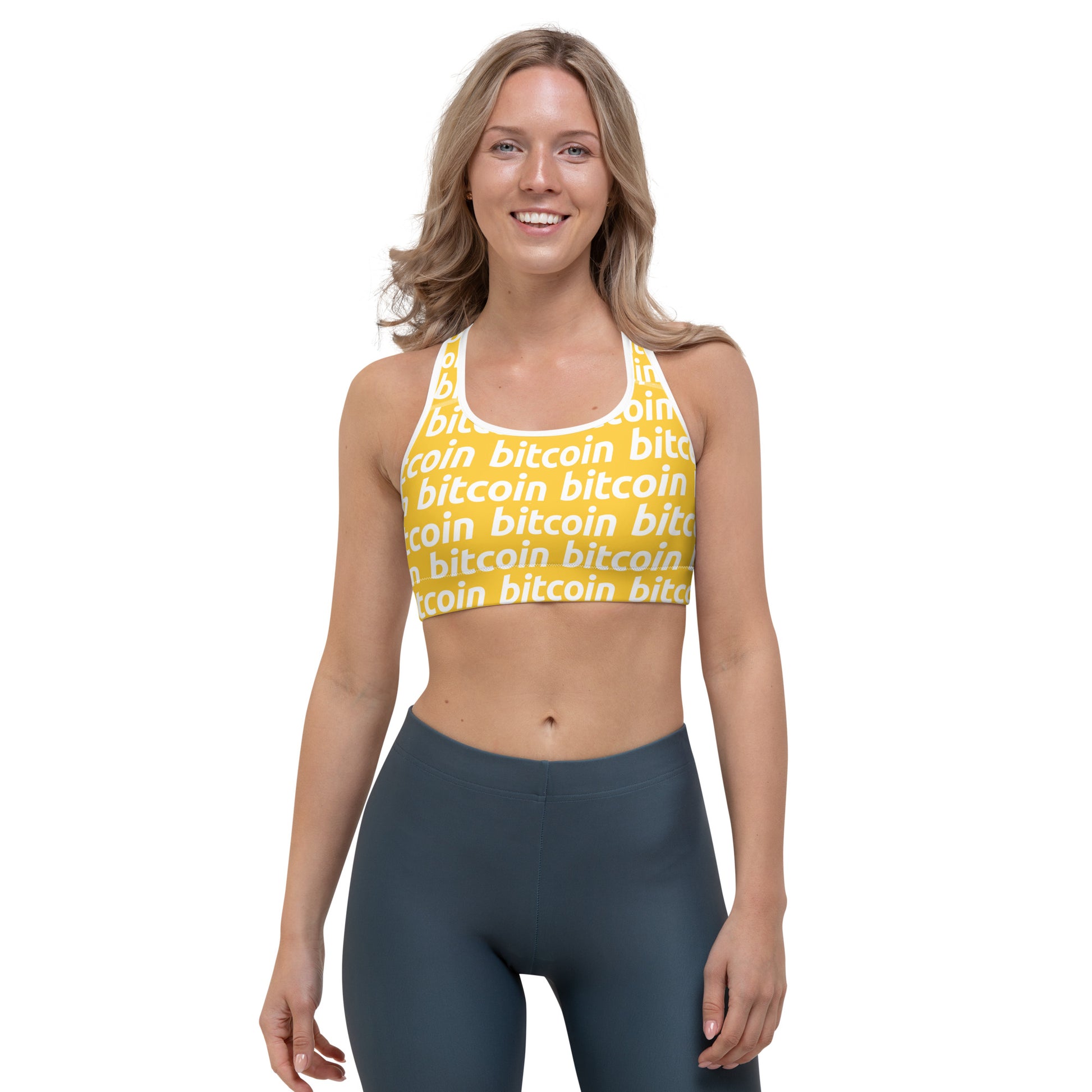 Bitcoin Honey White Sports Bra printful