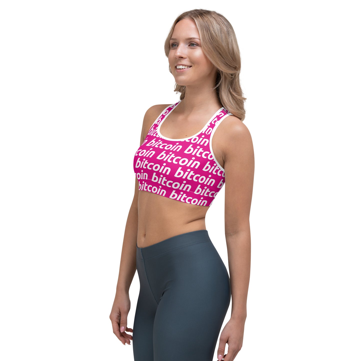 Bitcoin Amarena White Sports Bra printful