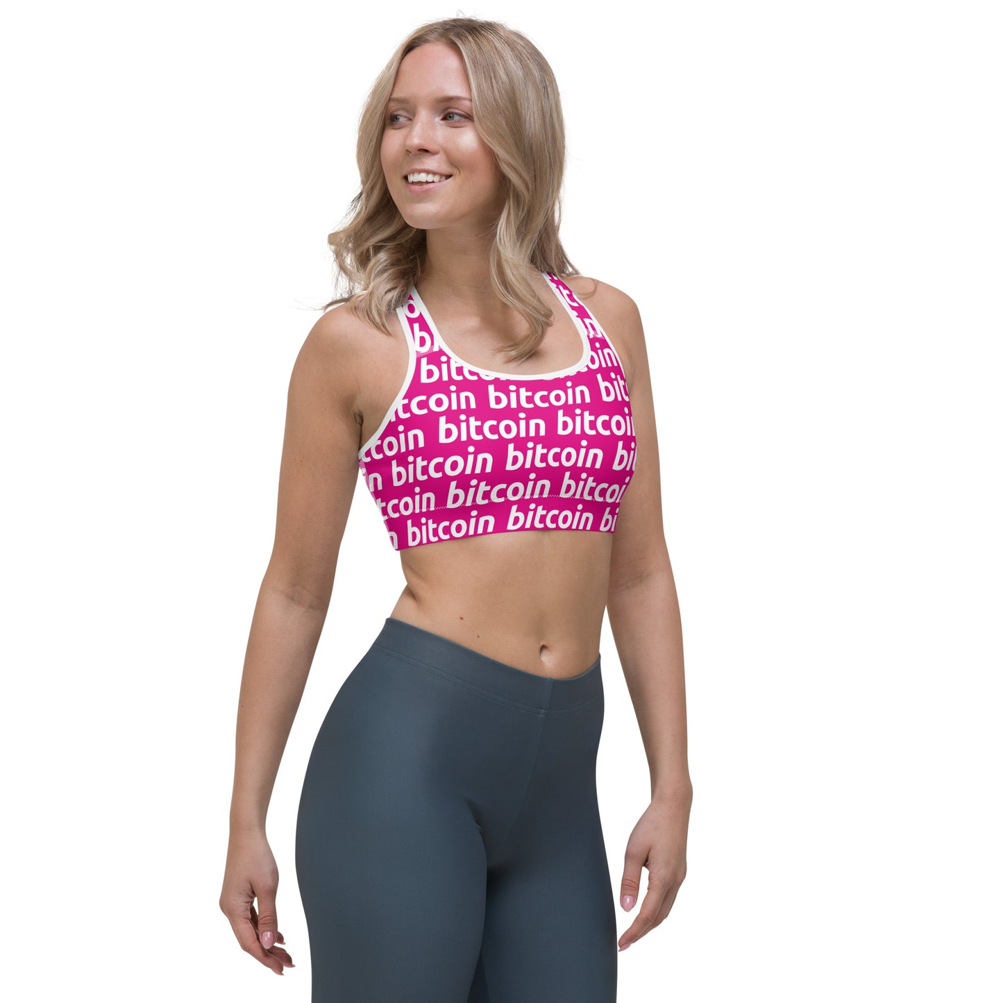 Bitcoin Amarena White Sports Bra printful