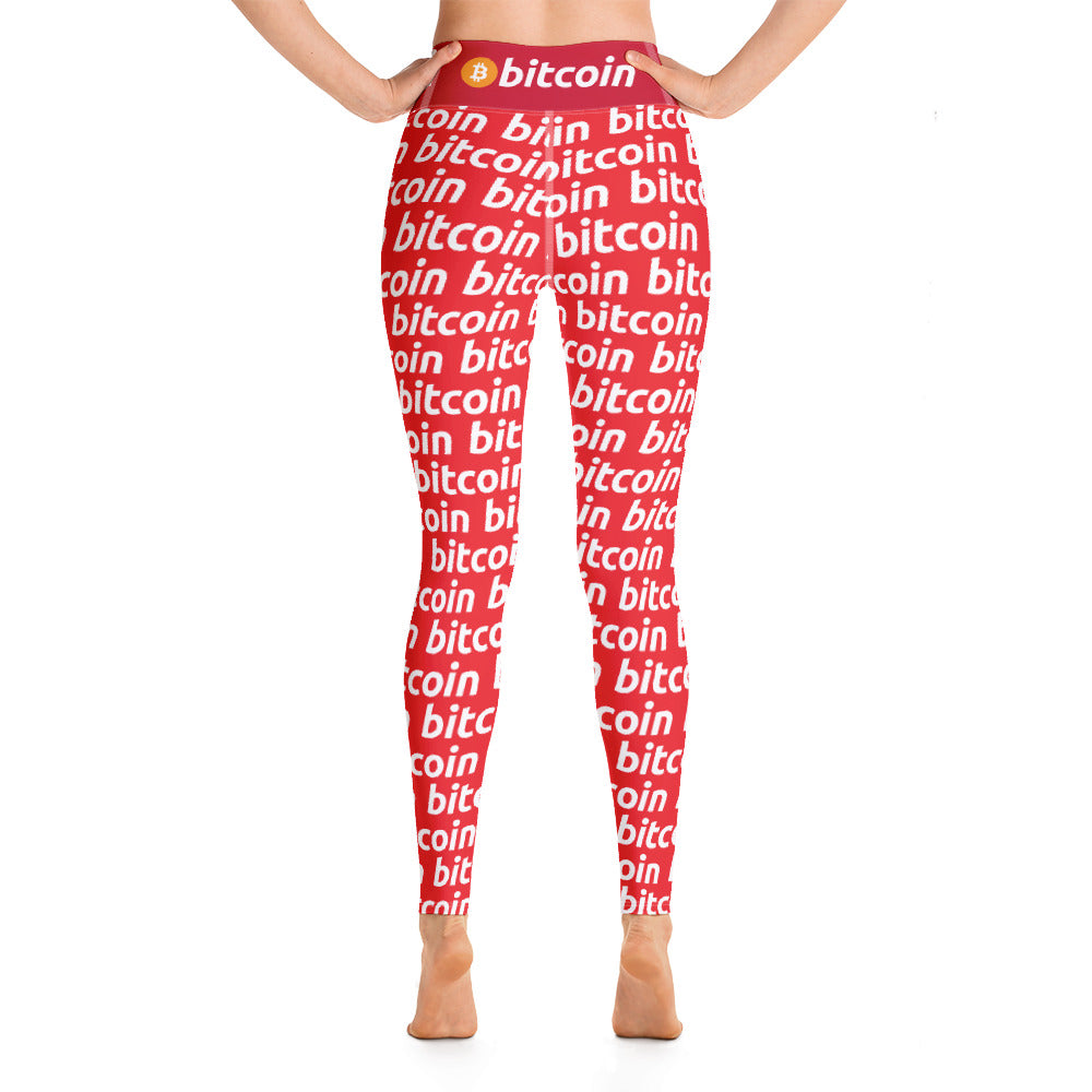 Bitcoin Red White Yoga Leggings printful