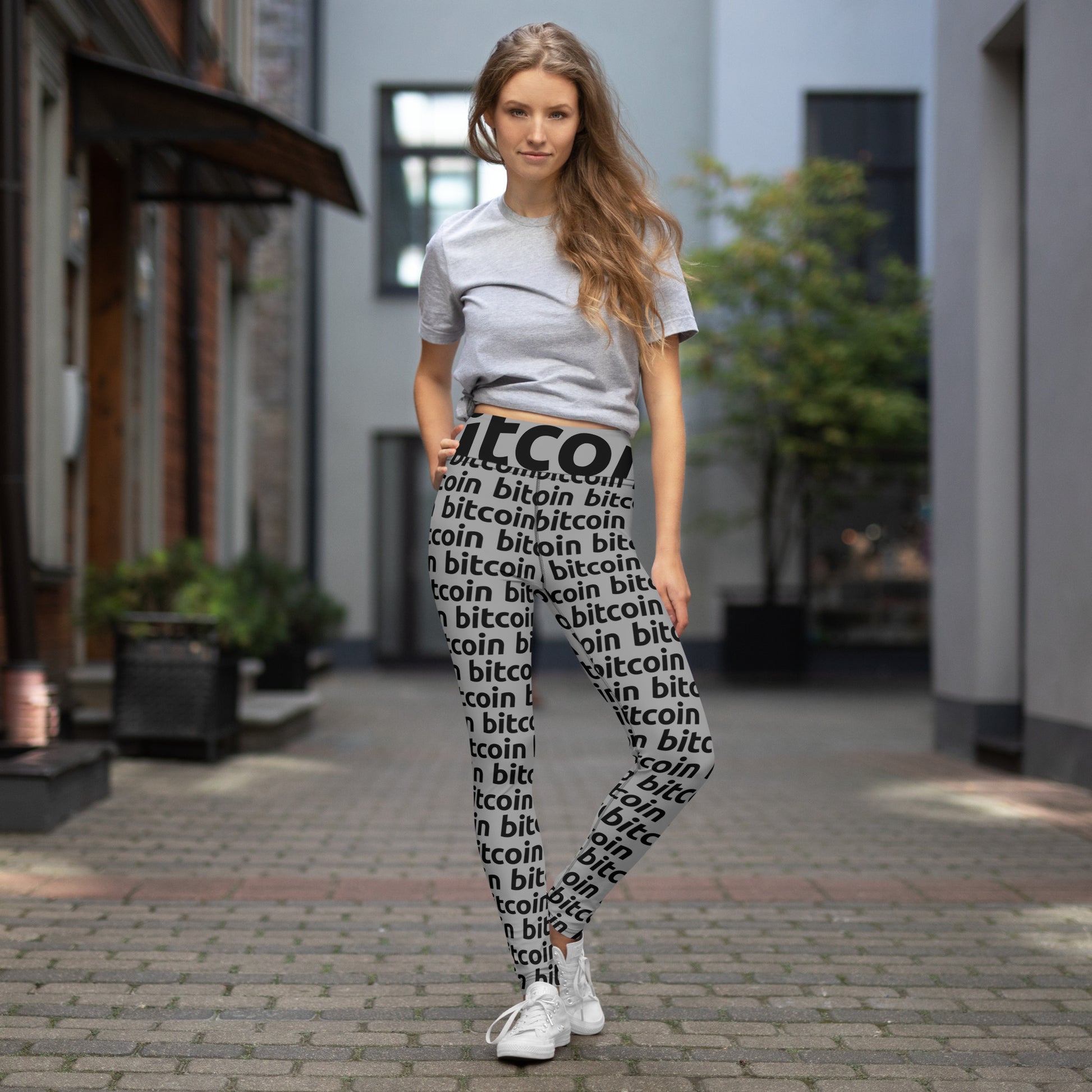 Bitcoin Gray Yoga Leggings printful