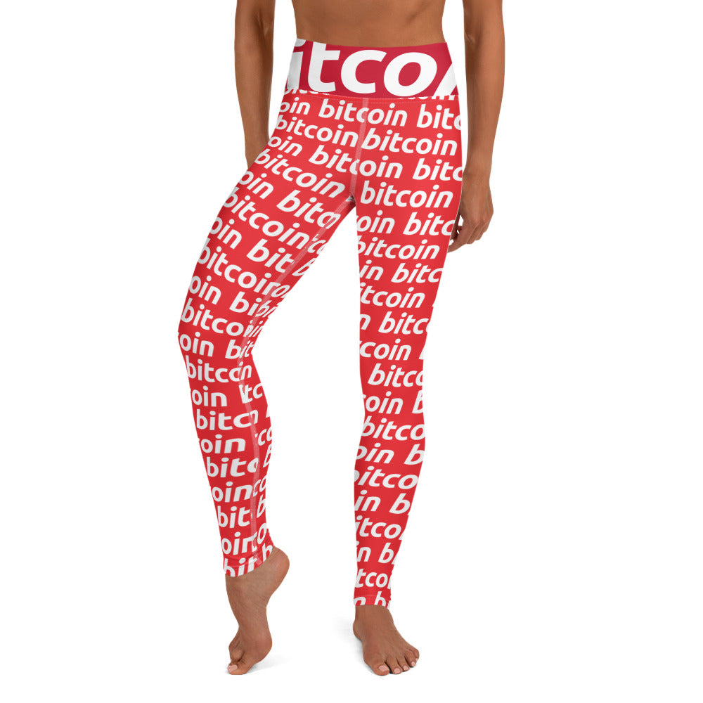 Bitcoin Red White Yoga Leggings printful