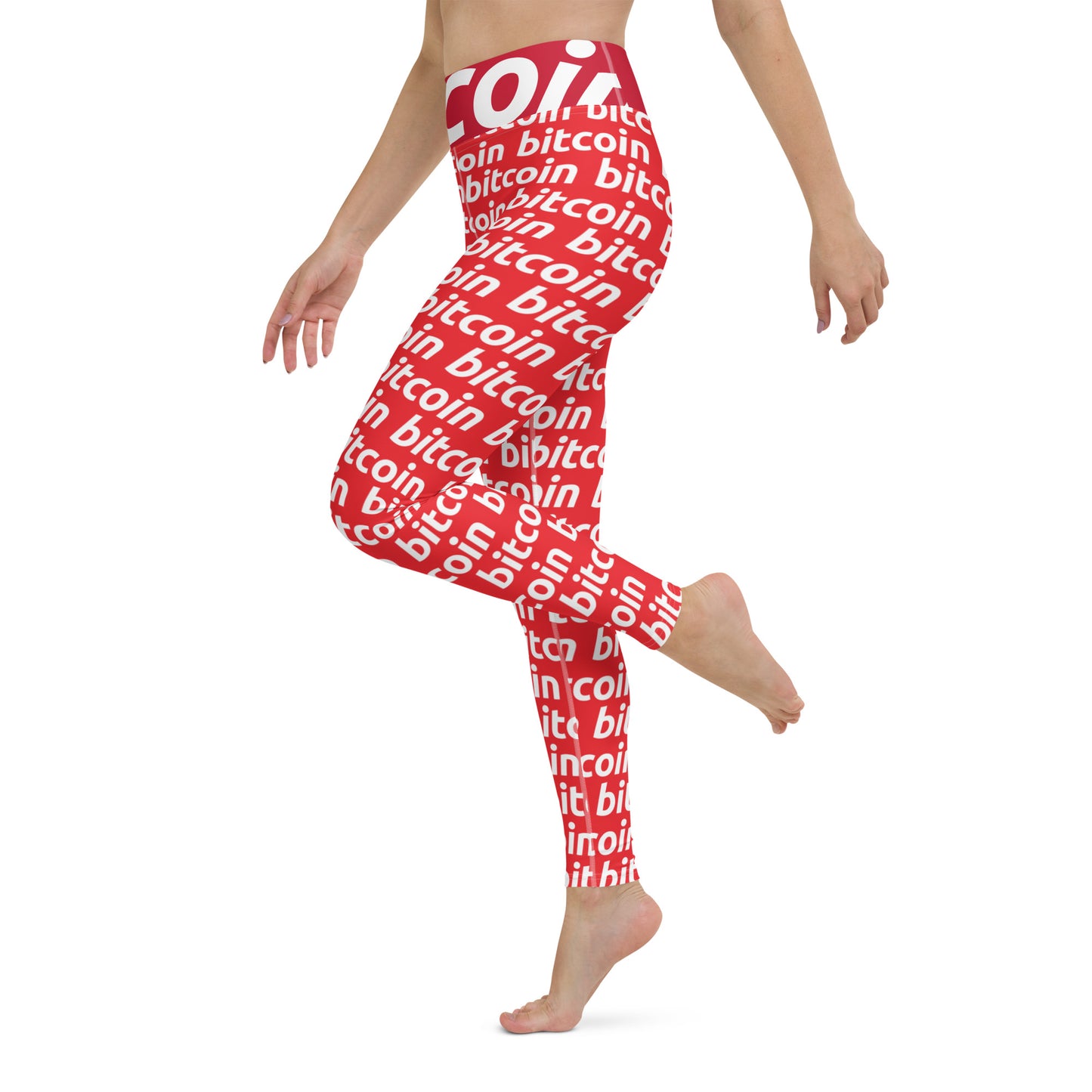 Bitcoin Red White Yoga Leggings printful