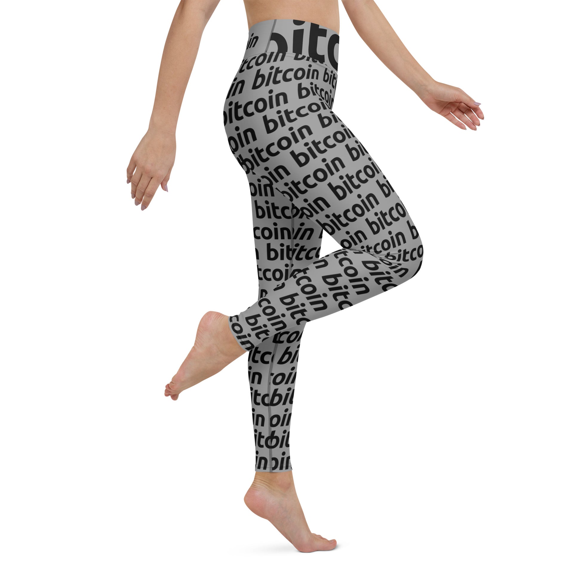 Bitcoin Gray Yoga Leggings printful