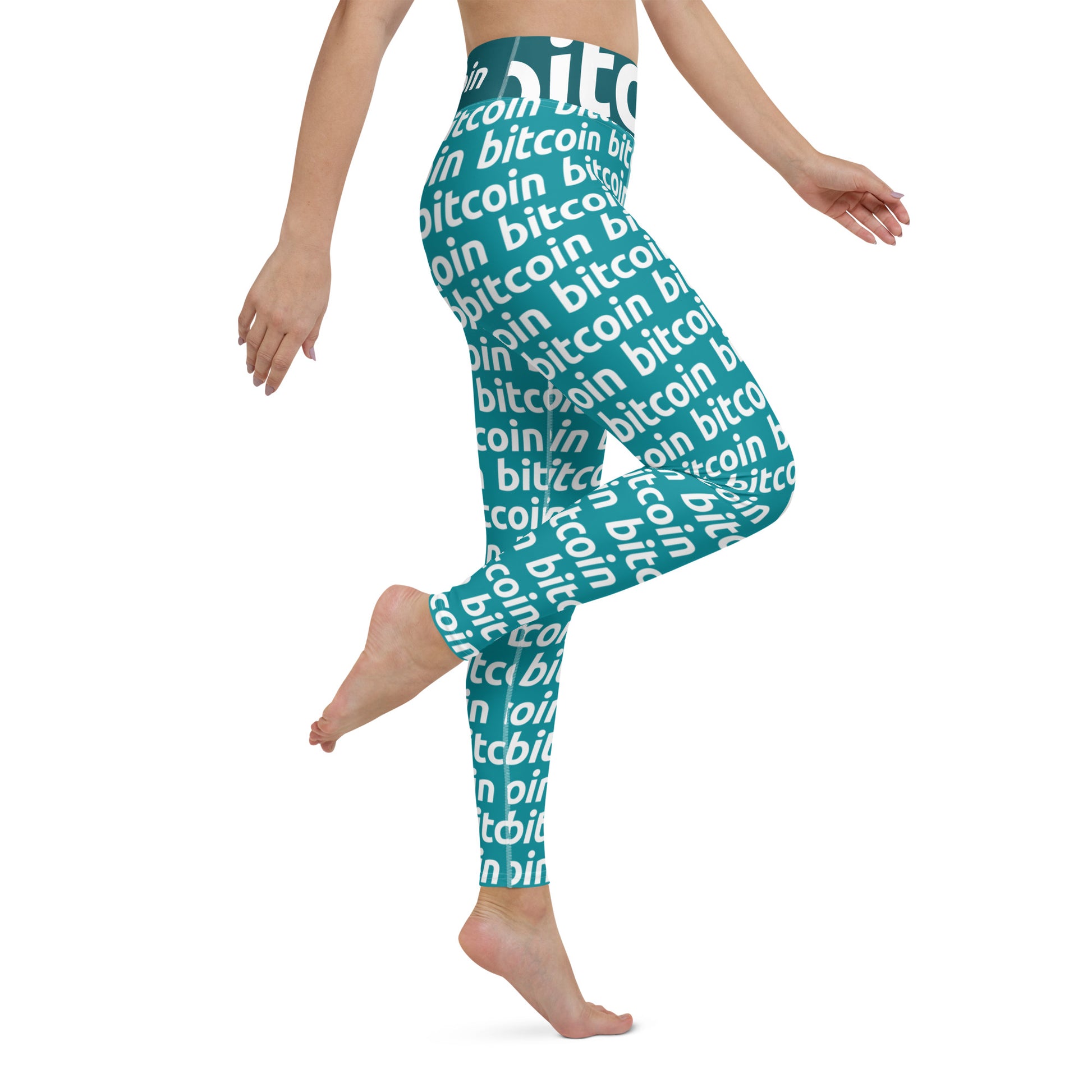 Bitcoin Blu White Yoga Leggings printful