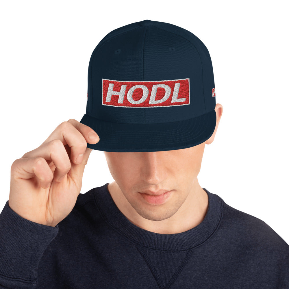 Bitcoin B Snapback Hat Red Dark Navy